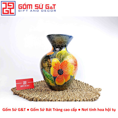 Lọ hoa Mosaic miệng loe khắc hoa hướng dương