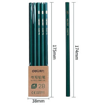 Vỉ 10 bút chì lục giác Deli 33311 / 33312 - Set 10 bút chì gỗ 2B / HB thiết kế đơn giản, tao nhã
