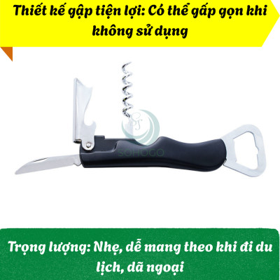Dụng cụ mở nắp chai đa năng 3 trong 1 Đồ khui rượu vang kiêm mở nắp chai và dao cắt giấy bạc Dụng cụ mở bia và rượu chuyên dụng cho nhà hàng Khui rượu vang chuyên nghiệp Dụng cụ mở nắp chai đa năng tay cầm nhựa cao cấp