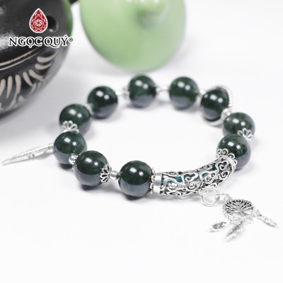 Vòng tay đá thạch anh tóc xanh phối dream catcher size hạt 11mm mệnh hỏa, mộc - Ngọc Quý Gemstones