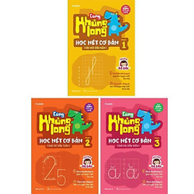 Sách - Cùng Khủng Long Học Nét Cơ Bản - Các Nét, Chữ Số, Chữ Cái Đầu Tiên - Sticker Bé Gái - Combo 3 Cuốn - Megabook