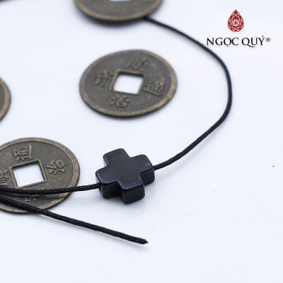 Mặt dây chuyền thánh giá xỏ ngang đá mã não đen 10.5x10.5x4mm mệnh thủy, mộc - Ngọc Quý Gemstones
