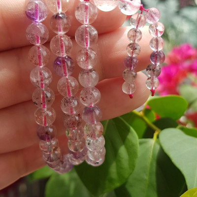 ️Vòng tay phong thủy đá super seven tự nhiên sịn đẹp kiểu quấn tay 3 vòng Màu tím trắng bóng đẹp sang Vòng chuỗi hạt 6mm nữ đeo rất là xinh đẹp ạ    