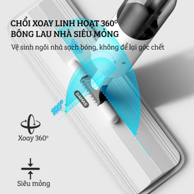 Cây Lau Nhà Phun Sương, Chổi Lau Nhà 360° Lau Sạch Khô Nhanh Cao Cấp Damas P1 Pro - Bản Lau To Giúp Lau Sạch Nhanh Chóng, Khớp Xoay 180 Độ Linh Hoạt - Thiết Kế Mới Tích Hợp Bình Chứa Dung Dịch Với Tốc Độ Phun Sương 0.1s - Hàng Chính Hãng