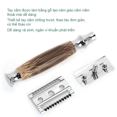 Dao cạo râu ECOHUB Classic cán tre cao cấp (Cải tiến) Tặng 2 lưỡi cạo thay thế 
