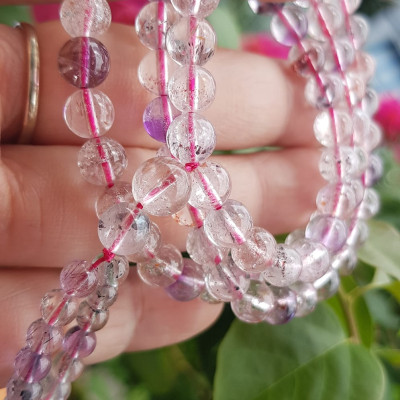 ️Vòng tay phong thủy đá super seven tự nhiên sịn đẹp kiểu quấn tay 3 vòng Màu tím trắng bóng đẹp sang Vòng chuỗi hạt 6mm nữ đeo rất là xinh đẹp ạ    