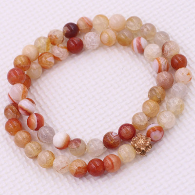 [Mệnh Hỏa, Thổ] Vòng Chuỗi Niệm Phật Đá Vân Rồng Cam Trắng 12 Ly 54 Hạt Charm Hoa Sen Inox, Vòng Chuỗi Phật Giáo, Chuỗi Niệm Phật Hạt To - Phong Thủy 868