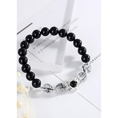 Vòng tay đá Obsidian phối thạch anh tóc đen mệnh thủy, mộc - Ngọc Quý Gemstones