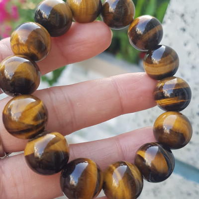 Vòng tay phong thủy Nam Đá Mắt Hổ Vàng Nâu Đậm bóng đẹp Size 4mm hay 14li gồm 14 hạt Hợp nam mệnh thổ mệnh kim ạ