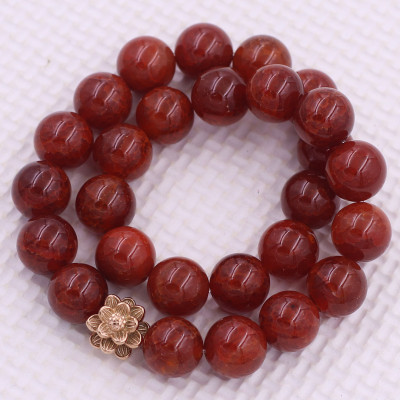 [Mệnh Hỏa, Thổ] Vòng Chuỗi Niệm Phật Đá Vân Rồng Đỏ Rạn 14 Ly 27 Hạt Charm Hoa Sen Inox, Vòng Chuỗi Phật Giáo, Chuỗi Niệm Phật Hạt To - Phong Thủy 868