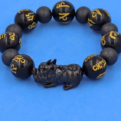 Chuỗi Tỳ Hưu inox mix Thạch Anh Đen Khắc Lục Tự Kim Ngôn 16 ly phối 6 bi - hợp mệnh Mộc, mệnh Thủy - Chuỗi size XXL
