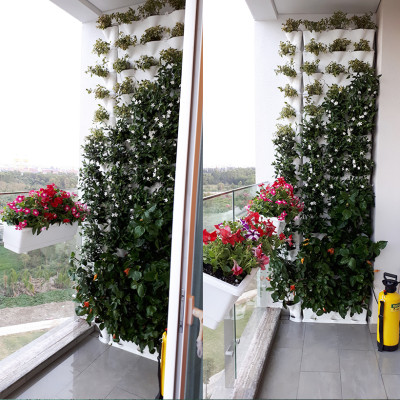 Khung Trồng cây ban công đứng Minigarden Vertical phong cách Châu Âu (1m2 gồm 8 module + 1 khay hứng nước) Kèm hệ thống tưới nhỏ giọt. Với 1 module trồng được 3 hóc cây. Thích hợp cho cả trồng rau sạch đứng