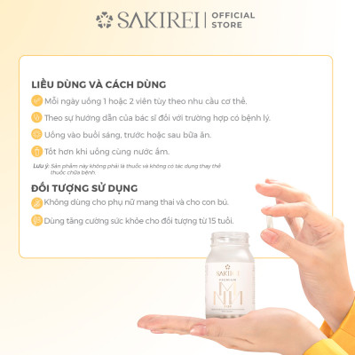 Viên uống bổ sung NMN hỗ trợ sức khỏe, làm đẹp da Sakirei Premium NMN 9120 - 3000mg NMN hộp 30 viên