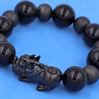 Chuỗi tay Tỳ Hưu inox charm Thạch Anh Đen size 16 ly phối 6 bi - hợp mệnh Mộc, mệnh Thủy - Chuỗi size XXL