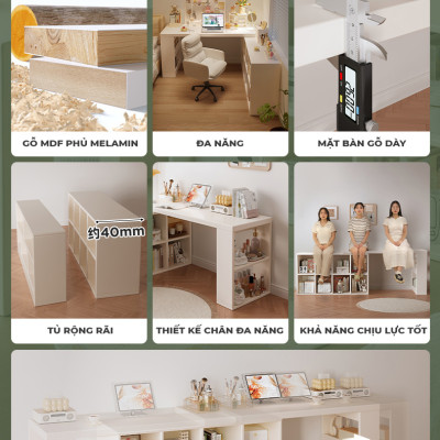 Bàn làm việc thông minh kèm kệ sách gỗ MDF phủ melamin thương hiệu IGA - GP368