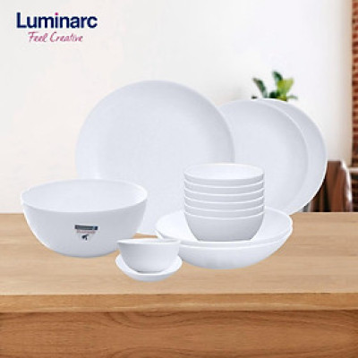 Bộ bát đĩa (tô, chén, dĩa) Luminarc Diwali thủy tinh 14 chi tiết, dùng lò vi sóng, máy rửa bát - DW14B