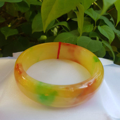 Vòng Đá Cẩm Thạch Bản Hẹ Vàng Anh Đỏ Xanh 62 bóng đẹp  Size vòng 62mm x Cao 19mm x Dầy 8mm  Nam mệnh Kim mệnh Thổ 69kg - 80kg đeo ạ