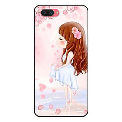 Ốp Lưng in cho Oppo A3s - Realme C1 Mẫu Cô Gái Váy Trắng Nền Hoa Đào - Hàng Chính Hãng