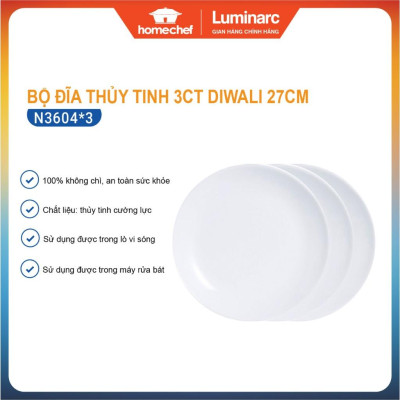 Bộ 6 đĩa (dĩa) thủy tinh Luminarc Everyday 27cm N3604*6, dùng lò vi sóng, máy rửa bát
