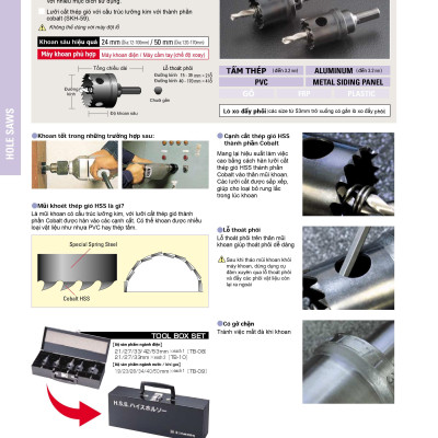MŨI KHOÉT THÉP GIÓ HOLE SAW BI-METAL HS-S CHIỀU SÂU KHOÉT 24MM/50MM (22MM-31MM) UNIKA (HSS22- HSS31) - HÀNG CHÍNH HÃNG