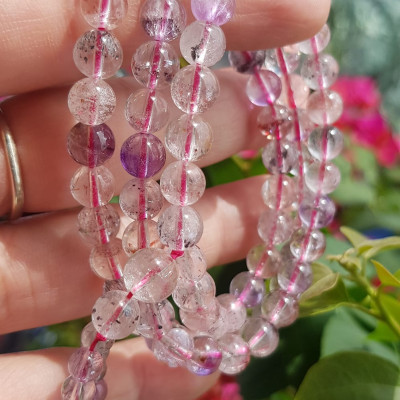 ️Vòng tay phong thủy đá super seven tự nhiên sịn đẹp kiểu quấn tay 3 vòng Màu tím trắng bóng đẹp sang Vòng chuỗi hạt 6mm nữ đeo rất là xinh đẹp ạ    