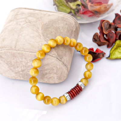 Vòng tay phong thủy Mắt hổ vàng tâm 8mm +  Khoen mã não