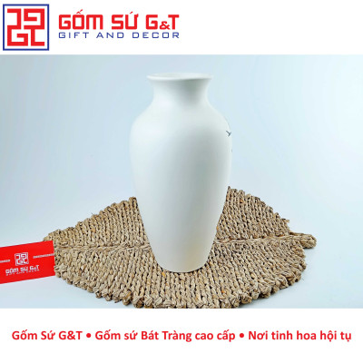 Lọ hoa dáng đùi dế vẽ sen chuồn Gốm Sứ G&T