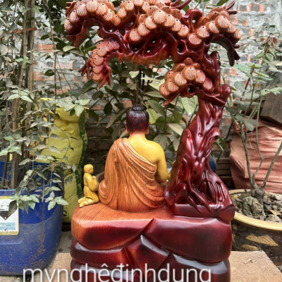 TƯỢNG PHẬT THÍCH CA NGỰ GỐC CÂY TÙNG BẰNG GỖ HƯƠNG ĐÁ SƠN PU GIẢ CỔ KT CAO 50×31×15CM