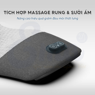 Đệm kê lưng chống thoát vị đĩa đệm EMA tích hợp massage rung & chườm nóng, gối kê lưng giảm đau lưng, tăng tuần hoàn máu