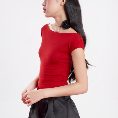 DOTTIE - Áo thun ngắn tay hở lưng - Đỏ - T0864