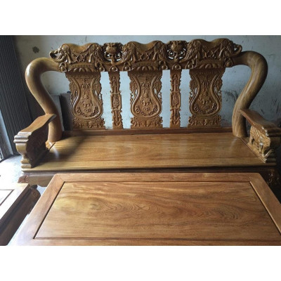 Bộ bàn ghế gỗ phòng khách trạm voi gỗ lim