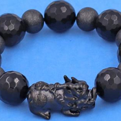 Chuỗi tay Thạch Anh Đen Cắt Giác 16 ly phối 6 bi charm Tỳ Hưu Inox - hợp mệnh Mộc, mệnh Thủy - Chuỗi size XXL