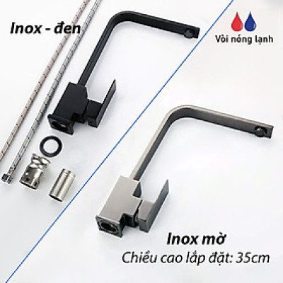 Vòi Bếp Vòi Rửa Chén Bát Nóng Lạnh KAZTA Thân Vuông Xoay 360 - Chất liệu inox hoặc inox phủ nano đen