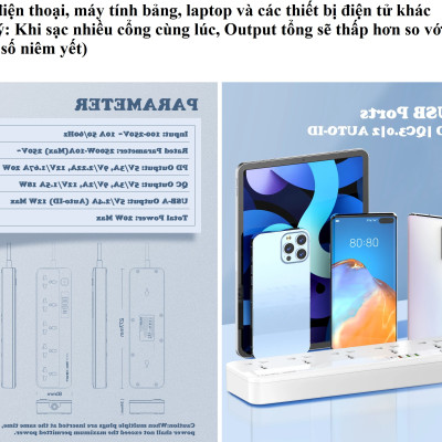 Ổ cắm đa năng 2500W tích hợp sạc nhanh PD20W QC18W LDNIO SC5415 _ hàng chính hãng