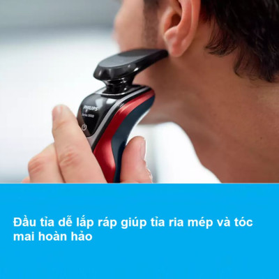 Máy cạo râu khô và ướt cao cấp Philips S5370/04 có đầu tỉa để tỉa tóc mai và ria mép - Hàng nhập khẩu