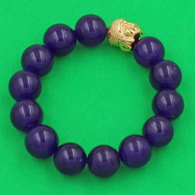 Vòng đeo tay Thạch Anh Tím 14 ly cẩn hạt Phật A Di Đà inox vàng VTAINLV14 - hợp mệnh Hỏa, mệnh Thổ