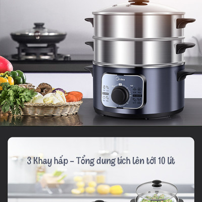 Nồi Hấp Điện 3 Tầng MIDEA MZ-ZG26EASY401 Dung Tích 10 Lít hàng chính hãng