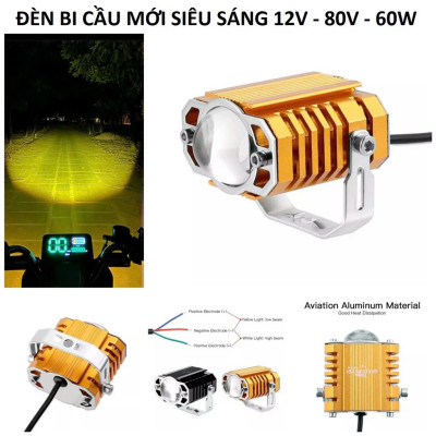 Đèn Trợ Sáng Motofish Xe Máy Ô Tô Chống Nước 12v-80v 45W: Thiết Kế Mới, Cốt Vàng, Pha Trắng