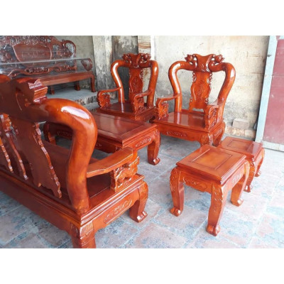 Bàn ghế quốc đào gỗ xoan ta 6 món tay 10