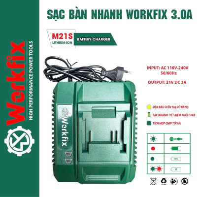 Sạc pin máy khoan - máy siết bulong - máy bắn vít Workfix chân sạc phổ thông, sạc nhanh 2.0A  - Sạc Đôi 2.5Ax2