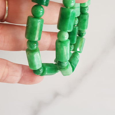 Vòng đeo tay nữ đá cẩm thạch xanh mix kiểu hạt ống vuông dài tròn size 10mm Nữ mệnh mộc hỏa thủy đeo xinh may mắn ạ
