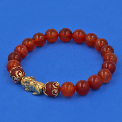 Vòng đeo tay đá Vân Rồng Đỏ 8 ly - cẩn Tỳ Hưu Phong Thủy inox vàng VVROTHHKV8 - hợp mệnh Hỏa, mệnh Thổ