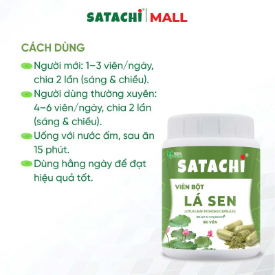 Viên Bột Lá Sen Nguyên Chất SATACHI – 100% Lá Sen – Dạng Viên Tiện Lợi – Hộp 180 viên