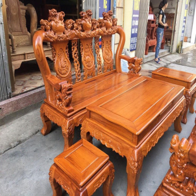 Bộ bàn ghế Tam Sư Nghê Ba Đầu gỗ Gõ Đỏ