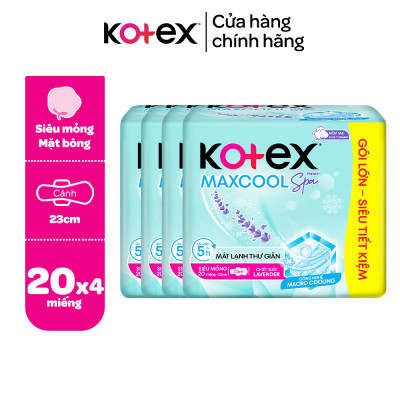 [Bao Bì Thay Đổi Theo Từng Đợt Nhập Hàng] Combo 4 gói băng vệ sinh Kotex Maxcool French Spa Siêu mỏng cánh 23cm (20M/gói)