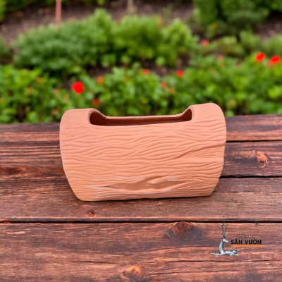 Chậu Gốm Đất Nung Hình Gốc Cây Ngang 40x20x25cm