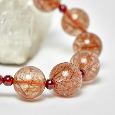 Vòng Chuỗi Mân Côi Đá Thạch Anh Tóc Đỏ hạt đá 12mm, ni 52mm - Ngọc Qúy Gemstones