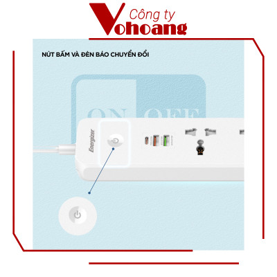 [Mỹ] Ổ cắm điện Energizer đa năng 5AC kèm 2 USB-A và 1 USB-C sạc nhanh PD (max PD 38W) - Energizer EPB2504EU