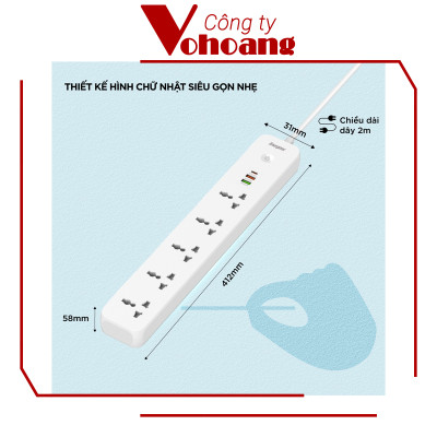 [Mỹ] Ổ cắm điện Energizer đa năng 5AC kèm 2 USB-A và 1 USB-C sạc nhanh PD (max PD 38W) - Energizer EPB2504EU