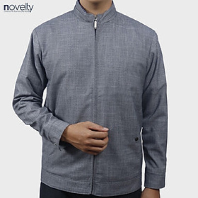 Áo Jacket nam 2 lớp cổ trụ Novelty Casual màu xám  NJKMMDMT3B2305652